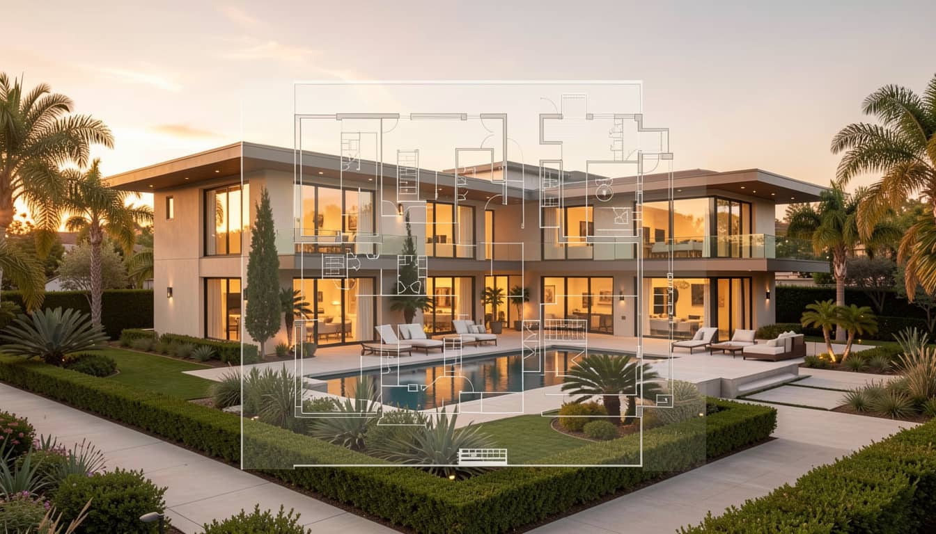 Ultra-luxury modern estate home in Southern California during golden hour